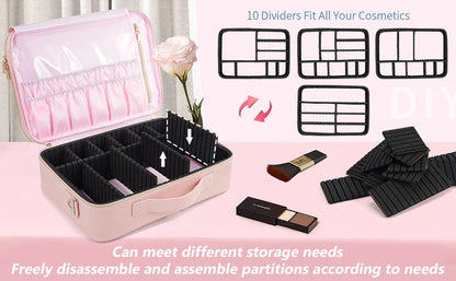 Professional Makeup Bag — Extra-Large Cosmetic Train Case with Brush Organizer, Storage Compartments & Dividers for Artists