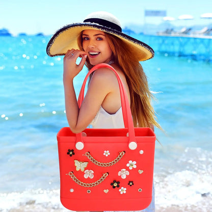20PCS Beach Bag Charms Set – Pearl, Butterfly & Flower Decorative Accessories for Bo Bag, Stylish Compatible Clip-On Bag Charms