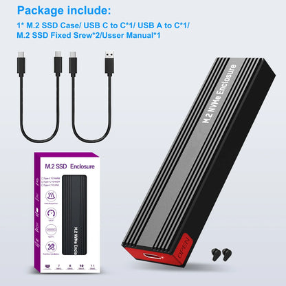 M2 NVMe SSD Enclosure – 10Gbps PCIe SSD Case, Portable USB-C 3.2 Gen2 Adapter with Heat Sink Pad, Tool-Free External Box for M.2 SSD