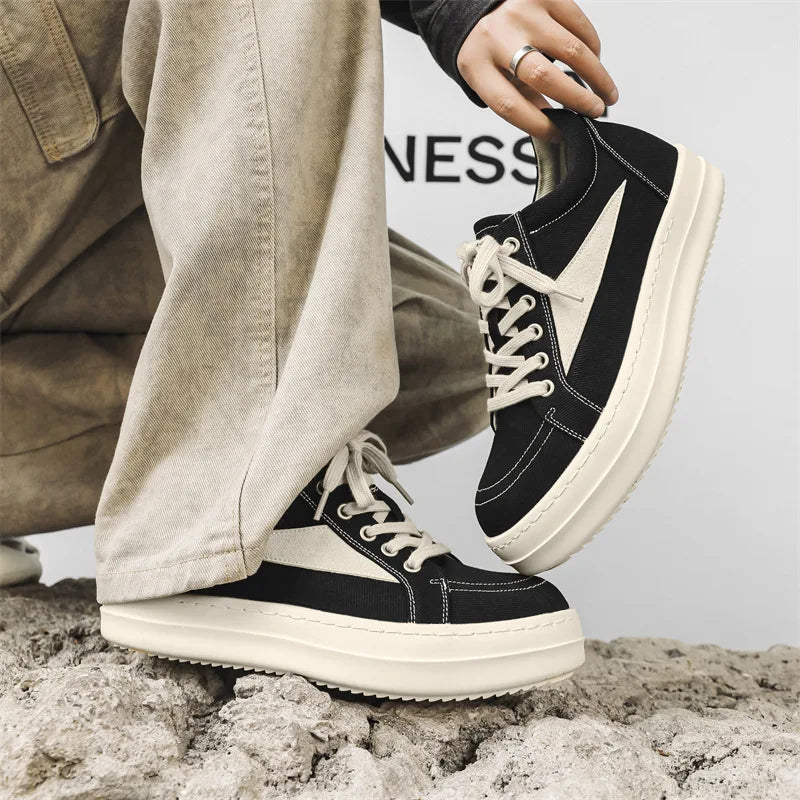 Unisex Canvas Platform Sneakers - Casual Thick-Sole Flat Skate Shoes for Couples