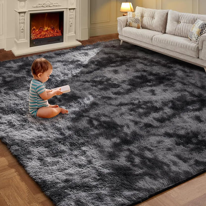 VIKAMA Tie-Dye Plush Carpet – Soft Fluffy Non-Slip Rug for Living Room, Kids’ Room & Baby Crawling Mat