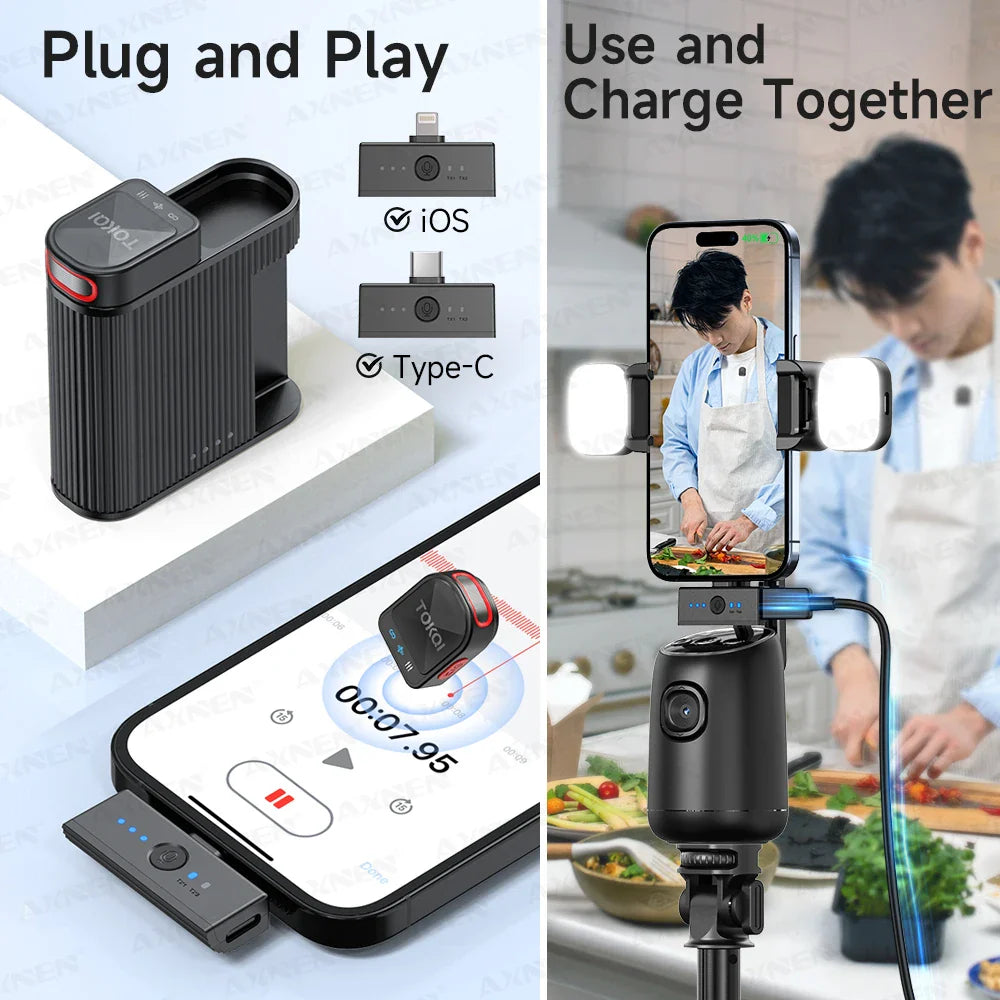 Mini Wireless Lavalier Microphone – Professional 360° Pickup with ENC Noise Reduction for iPhone, Android & Type-C Devices