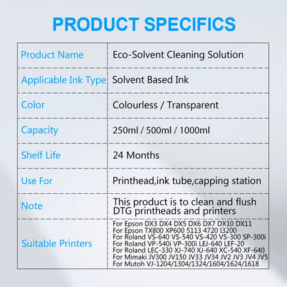 Eco-Solvent Ink Cleaning Solution for Epson Roland Mimaki Mutoh Printheads DX5 DX7 XP600 5113 4720 I3200 Professional Maintenance Fluid