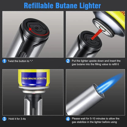 Honest Metal Windproof Torch Lighter – Refillable Pen Jet Flame for Kitchen, BBQ & Camping