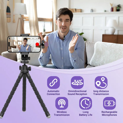 Wireless Mini Lavalier Microphone – Portable Noise-Reduction Lapel Mic for iPhone & Android Video Recording