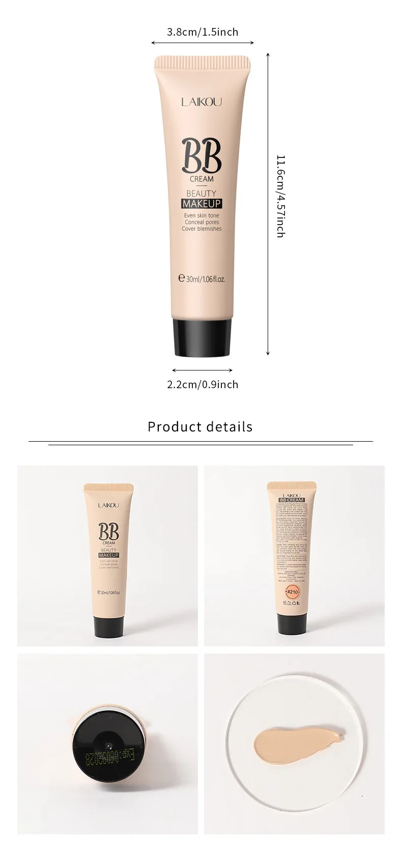 6-Color BB Cream Concealer – 30ml Natural Face Primer & Coverage Foundation