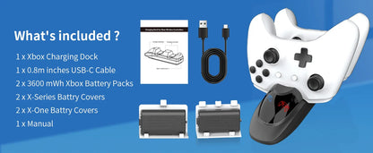 Xbox One & Series X/S Controller Dual Charging Station with 2×3600mWh Rechargeable Battery Packs