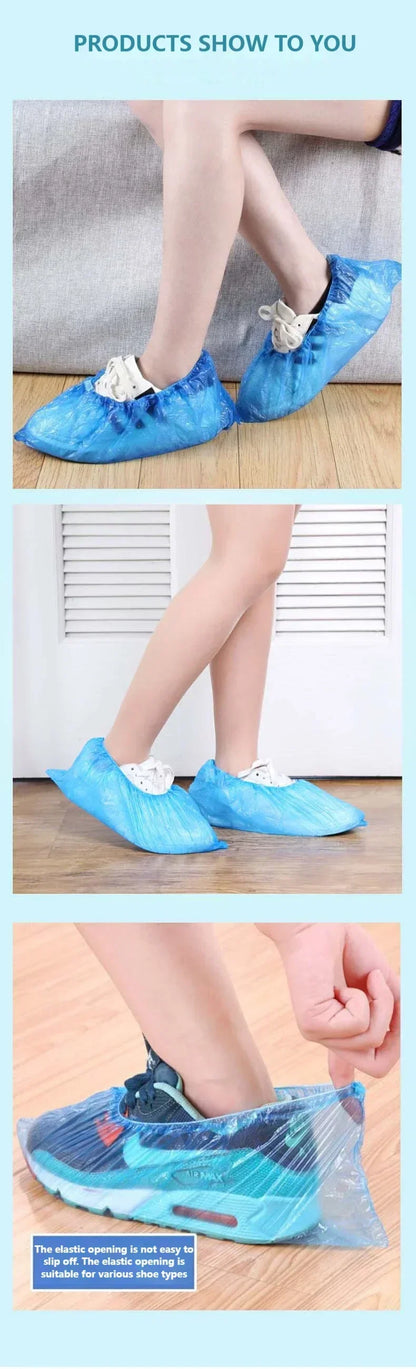 100pcs Disposable Waterproof Boot Covers – Non-Slip, Plastic Overshoes for Rain & Mud Protection