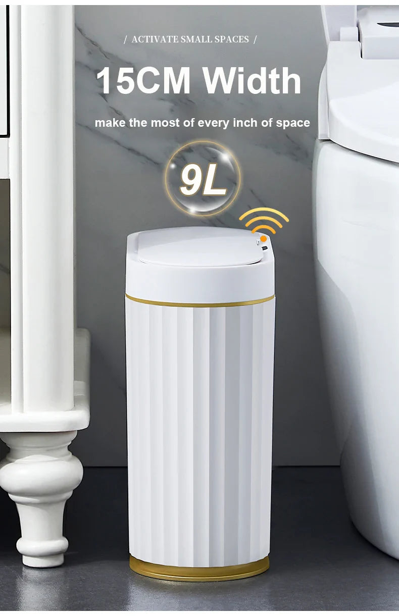 7/9L Automatic Sensor Trash Can – Smart Induction Garbage Bin with Roman Striped Design for Bathroom & Kitchen