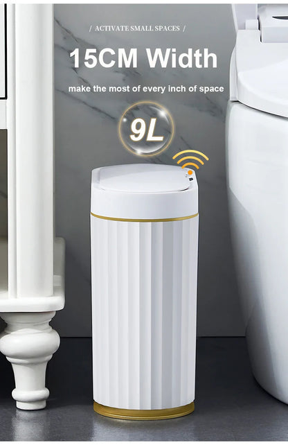 7/9L Automatic Sensor Trash Can – Smart Induction Garbage Bin with Roman Striped Design for Bathroom & Kitchen