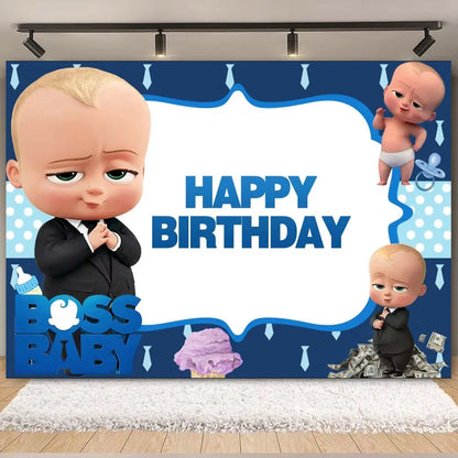 Cartoon Boss Baby Birthday Party Set - Disposable Tableware, Backdrop & Balloons for Kids Baby Shower Decor