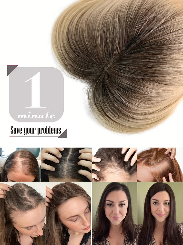 Synthetic Hair Topper with Bangs – Clip-in Hair Extensions for Women, Increase Volume, Cover White Hair & Hairline