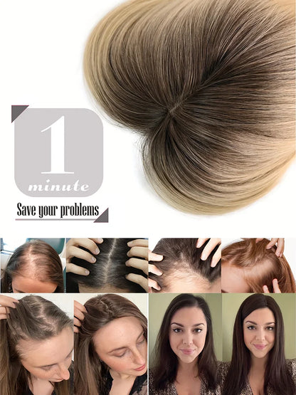 Synthetic Hair Topper with Bangs – Clip-in Hair Extensions for Women, Increase Volume, Cover White Hair & Hairline