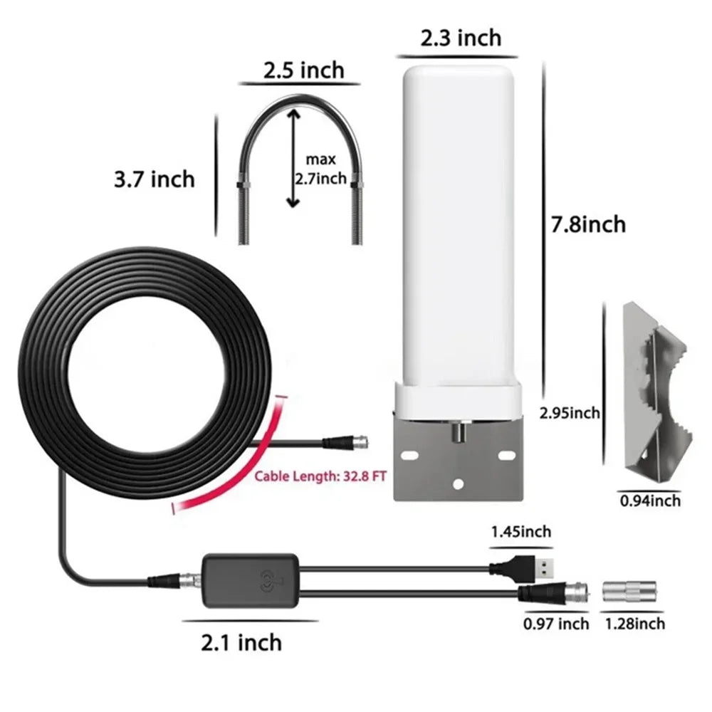 6000 Miles Outdoor Digital TV Antenna - 35dBi Signal Amplifier 4K/1080P Free HDTV Receiver for ATSC DVB-T