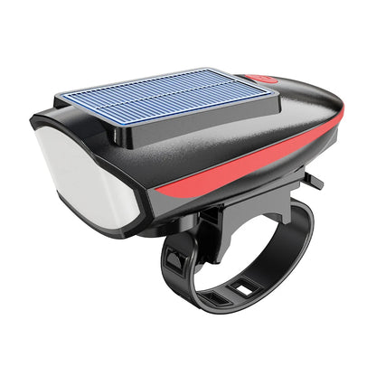 Solar Rechargeable Bicycle Headlight with Horn – USB Charging Bike Light for Mountain & Night Riding Outdoor Safety Lamp
