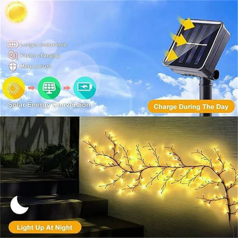 96-LED Solar Willow Vine String Lights – Waterproof Outdoor Fairy Lights with 8 Modes for Garden & Balcony