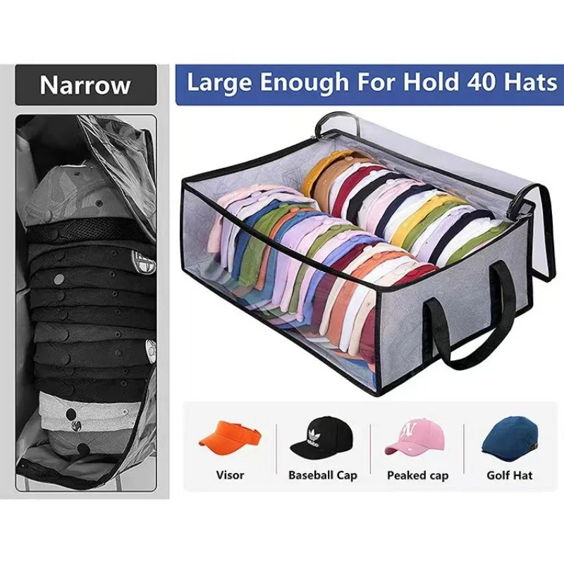 Collapsible Baseball Cap Storage Box - Large Capacity Multifunctional Hat Bag, Holds 40 Hats, Ideal for Dormitory and Bedroom