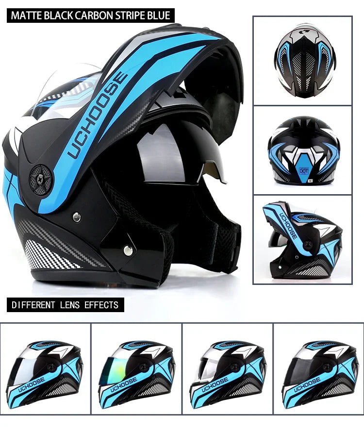 New Full Face Motorcycle Helmet – Racing Helmet with Double Sun Visor & Flip-Up Double Lens for Men & Women, DOT Certified