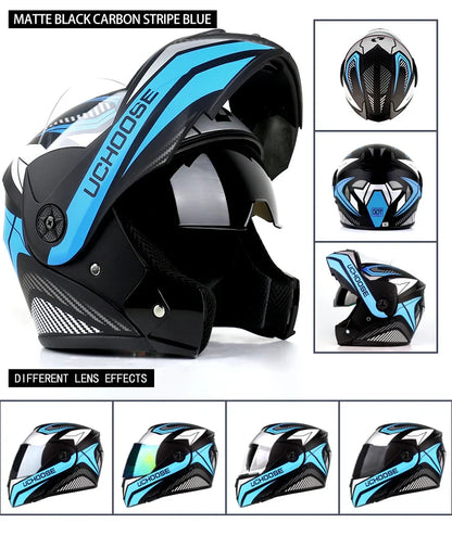 New Full Face Motorcycle Helmet – Racing Helmet with Double Sun Visor & Flip-Up Double Lens for Men & Women, DOT Certified