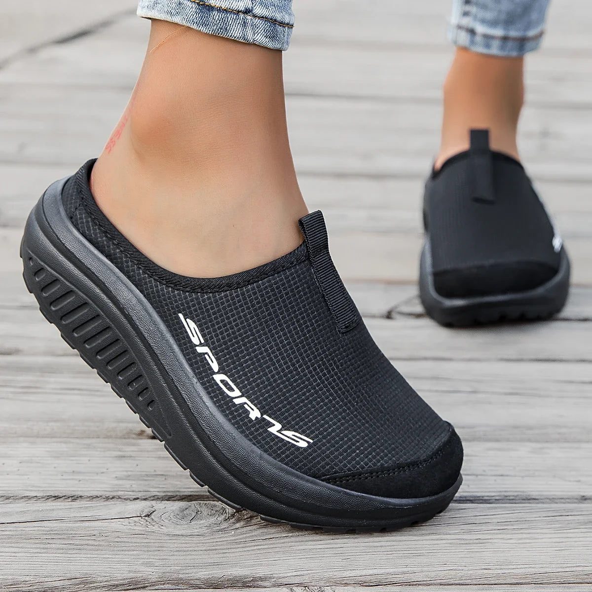 Women's Mesh Platform Mule Sneakers - Slip-On Backless Non-Slip Walking Shoes for Casual Outdoor Travel