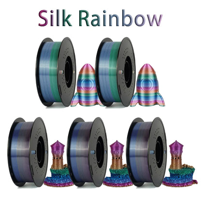 Tri-Color Dual-Color Silk Rainbow PLA Filament 1.75mm – Accurate +/-0.03mm, Compatible with Most FDM 3D Printers