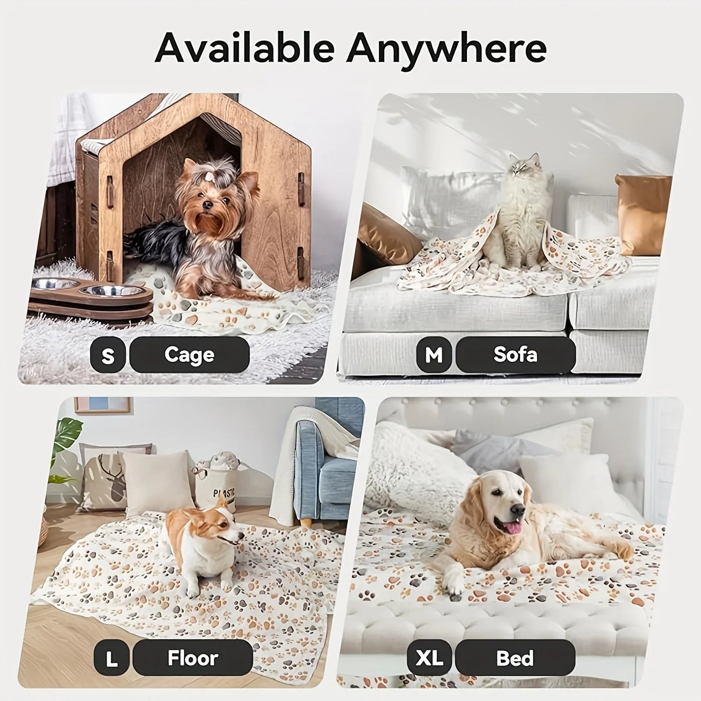 Flannel Pet Blanket - Cute Paw Print Mat for Warm Comfortable Dog & Cat Puppy Kitten Bedding