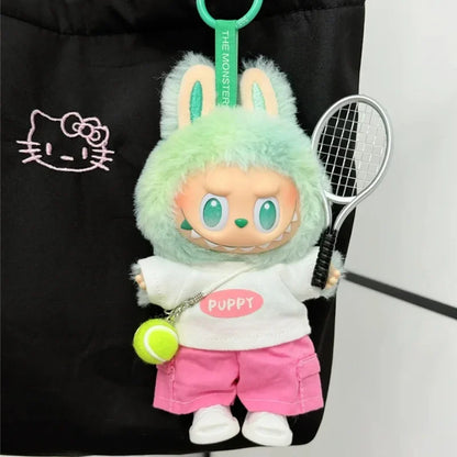 Labubu 15-17cm Doll Sports Outfit – LA Baseball & Trendy Tennis/Badminton Clothing, T-Shirt & Cargo Pants Set