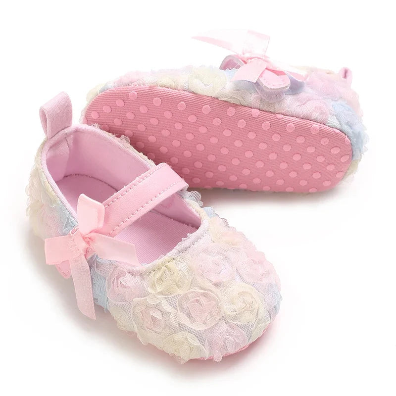 Baby Girl Rose Walk Shoes - Chiffon Rose Dress Shoes & Soft Casual Footwear for 0–1 Year