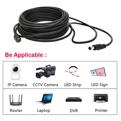 5M/10M DC12V Power Extension Cable - 5.5mm*2.1mm Male to Female Connector for LED Lamps & CCTV Security Cameras