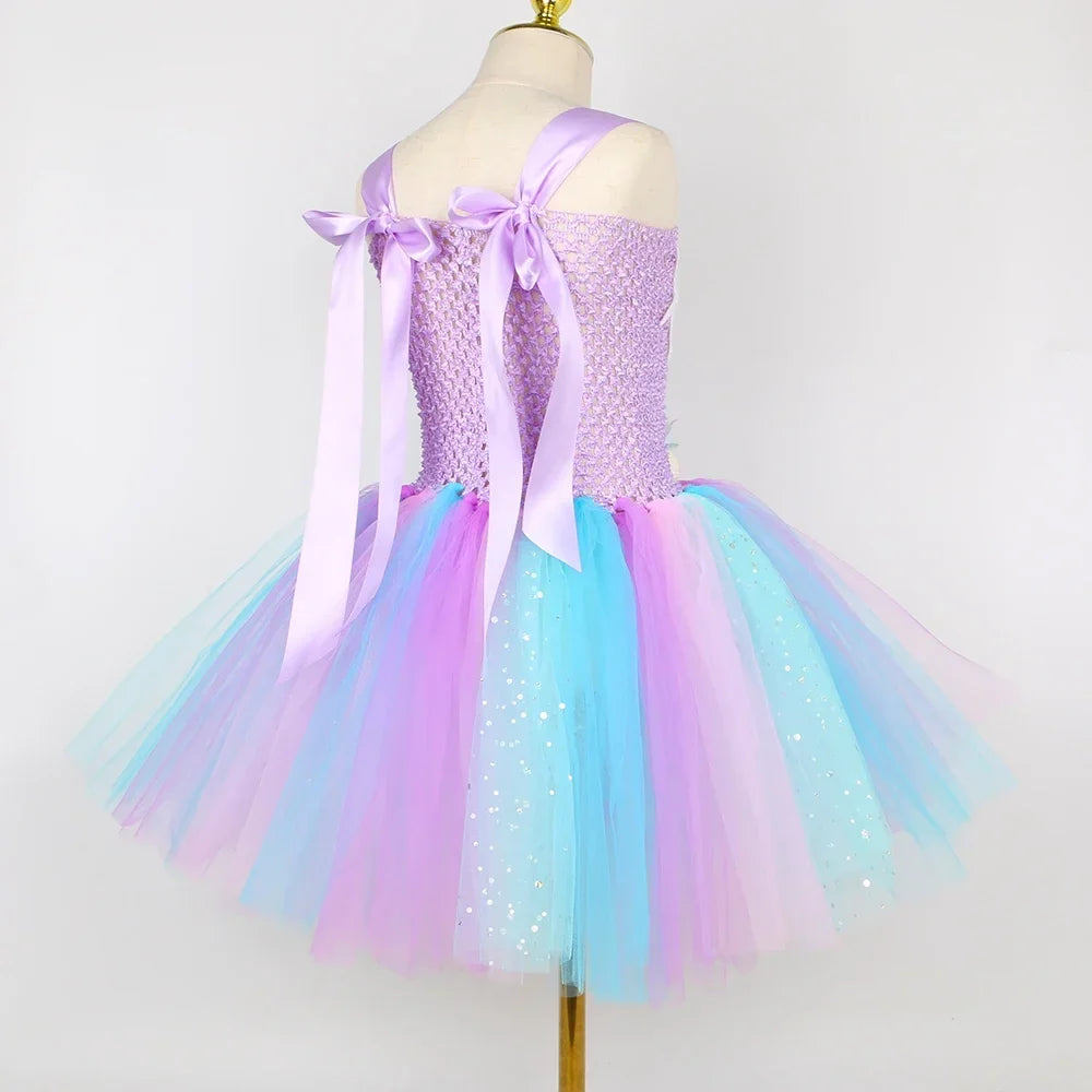 Princess Mermaid Dress for Girls - Pastel Floral Tutu Party & Halloween Costume Dress