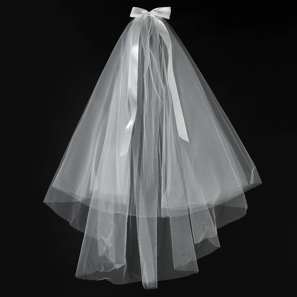 White Tulle Bow Veil Hairpin with Pearls – Elegant Bridal & Bachelorette Hair Clip for Weddings, Parties, and Gifts