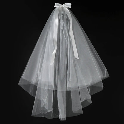 White Tulle Bow Veil Hairpin with Pearls – Elegant Bridal & Bachelorette Hair Clip for Weddings, Parties, and Gifts