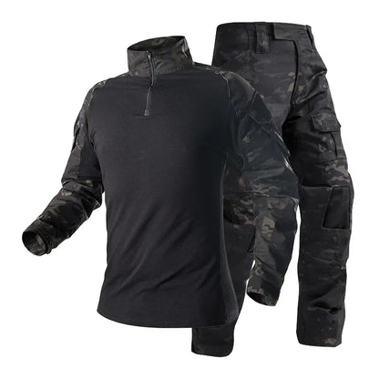 Men’s Camo Tactical Uniform Set | Ripstop Airsoft Suit with Multi-Pocket Pants & Training Shirt for Hunting or Paintball