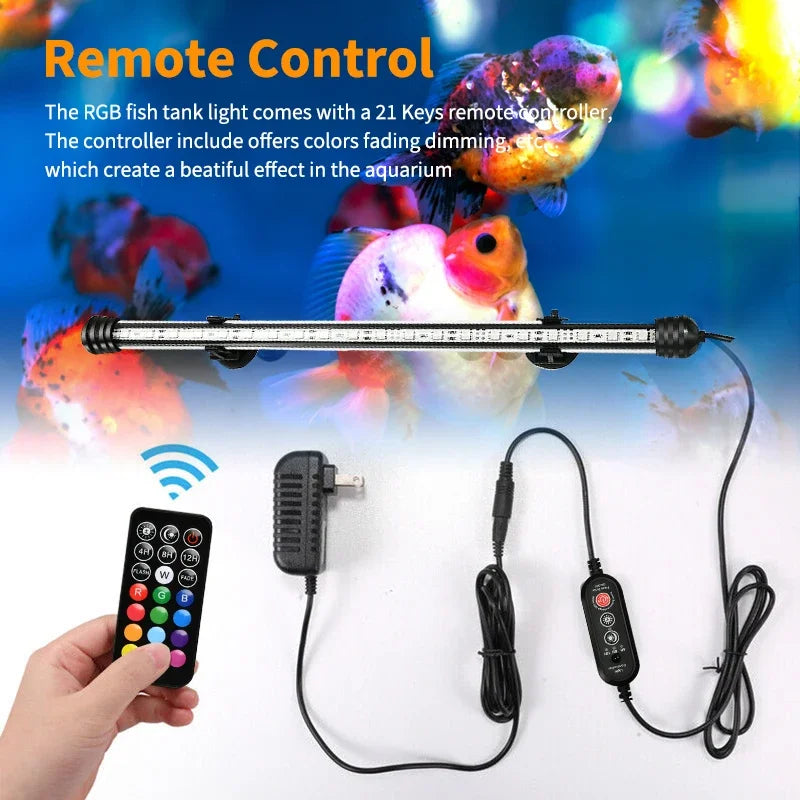 21 LED Aquarium Light with Remote Control - RGB Diving Lamp for Fish Tanks & Plant Growth - EU Plug