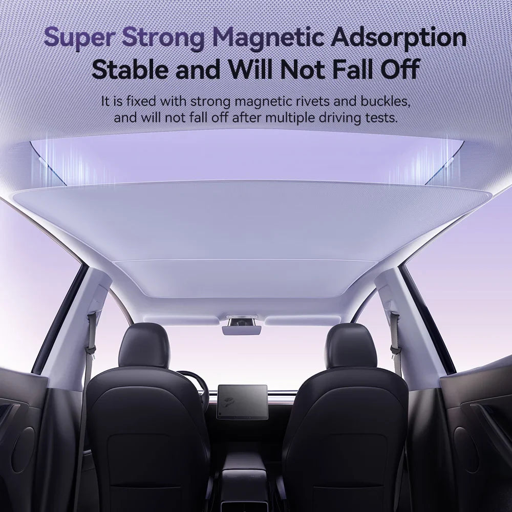 YZ Magnetic Suction Clip Sun Shades for Tesla Model 3/Y Highland 2021-2025 – Front & Rear Glass Roof Sunroof Skylight Sunshade