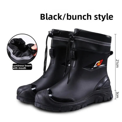 Men’s Ankle-High Fleece-Lined Rain Boots – Waterproof, Anti-Slip, Wear-Resistant Work & Fishing Shoes