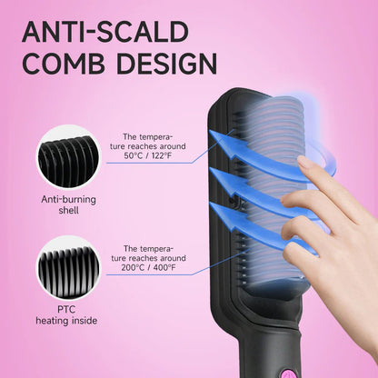 OUDIM Hair Straightener Brush – Ionic Flat Iron with 6 Temperature Settings, Anti-Scald Hair Styling Tool for Women