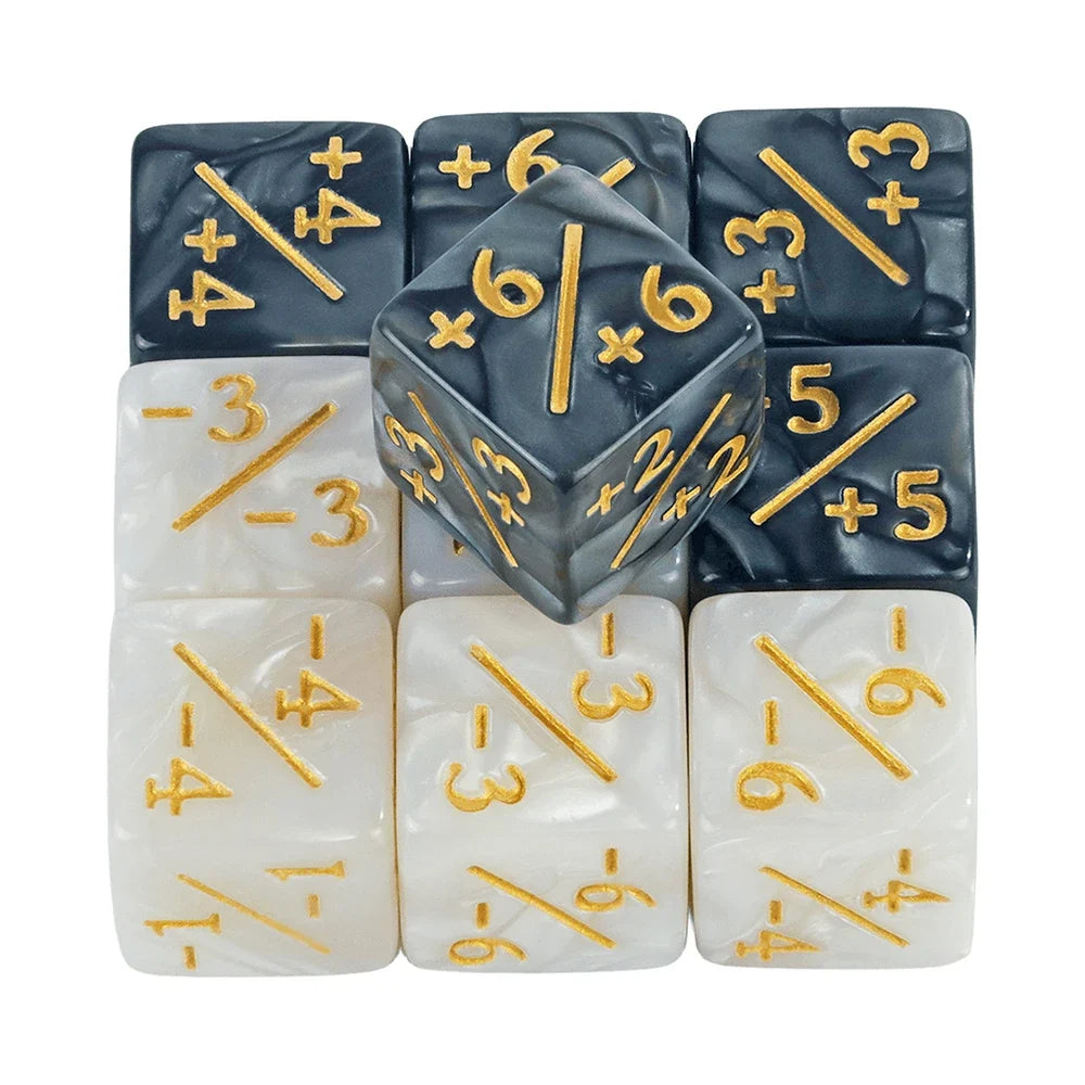 10pcs D6 Dice Counter Set - +1/+1 & -1/-1 Six Sided Dice for Math Teaching, Kids Arithmetic Toys and Card Game Accessories