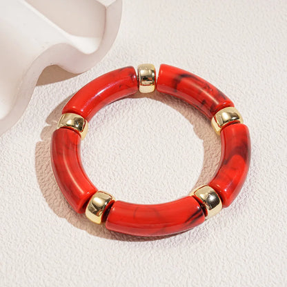 Leopard Print Bamboo Tube Acrylic Bracelets - Retro Stretch Beaded Bangles for Women & Men, Stackable Jewelry Gift