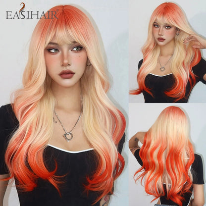 Light Green Long Wavy Synthetic Wig with Bangs – Blackish Green Cosplay & Lolita Style, Heat-Resistant for Women