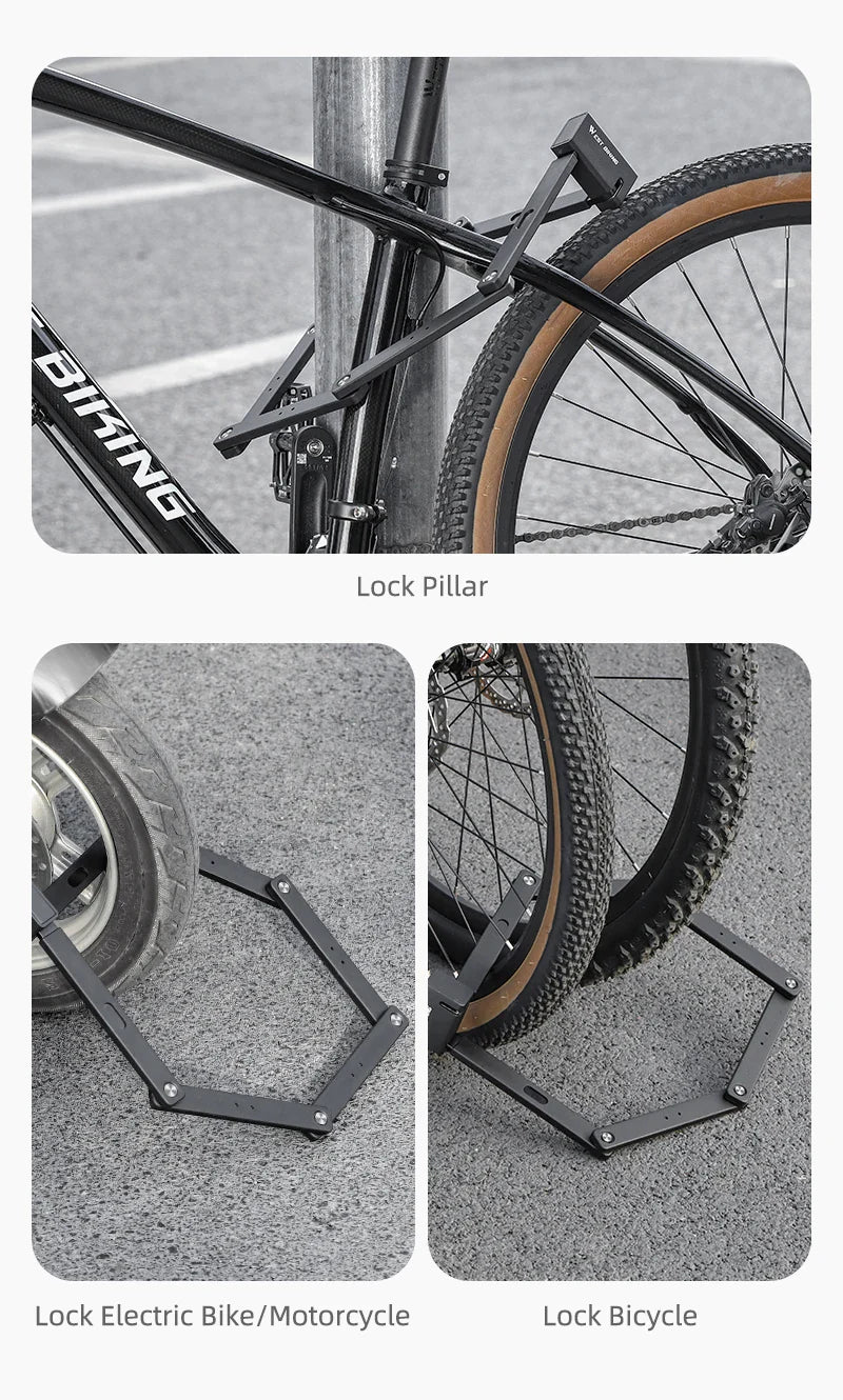 WEST BIKING Foldable Bike Lock – Heavy Duty Anti-Theft Chain Cable Padlock with 3 Keys for Bicycle & Motorcycle Security
