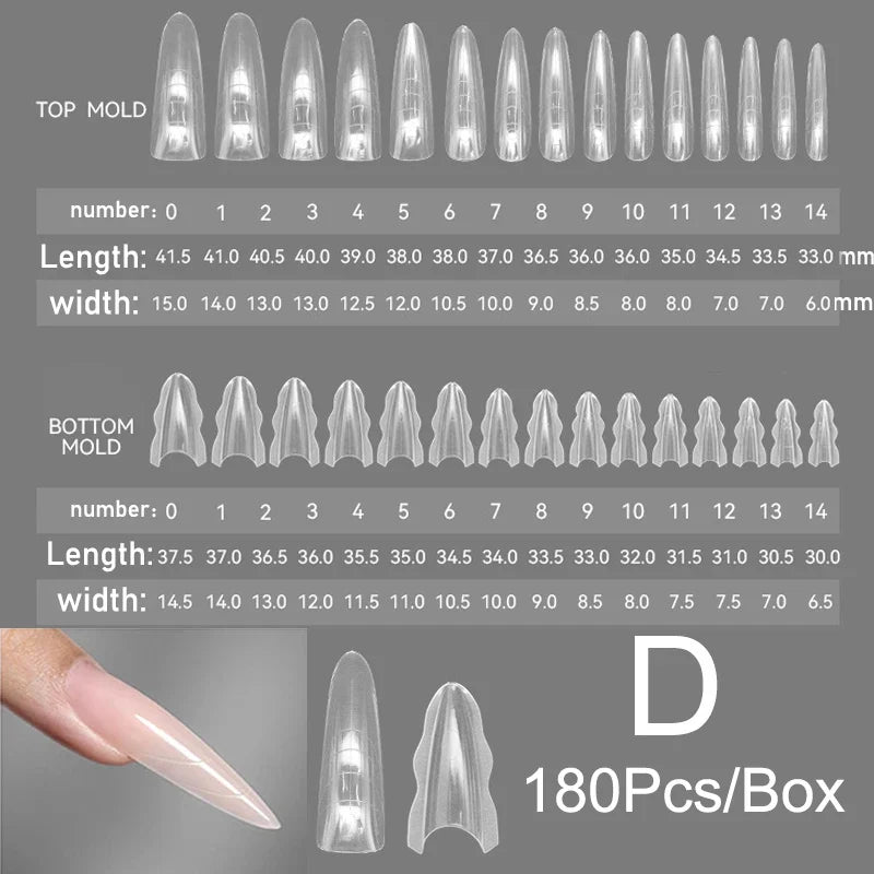 180pcs Sandwich Dual Nail Forms – 15 Sizes Coffin & Almond Nail Extension Molds for Manicure, Top & Bottom Forms