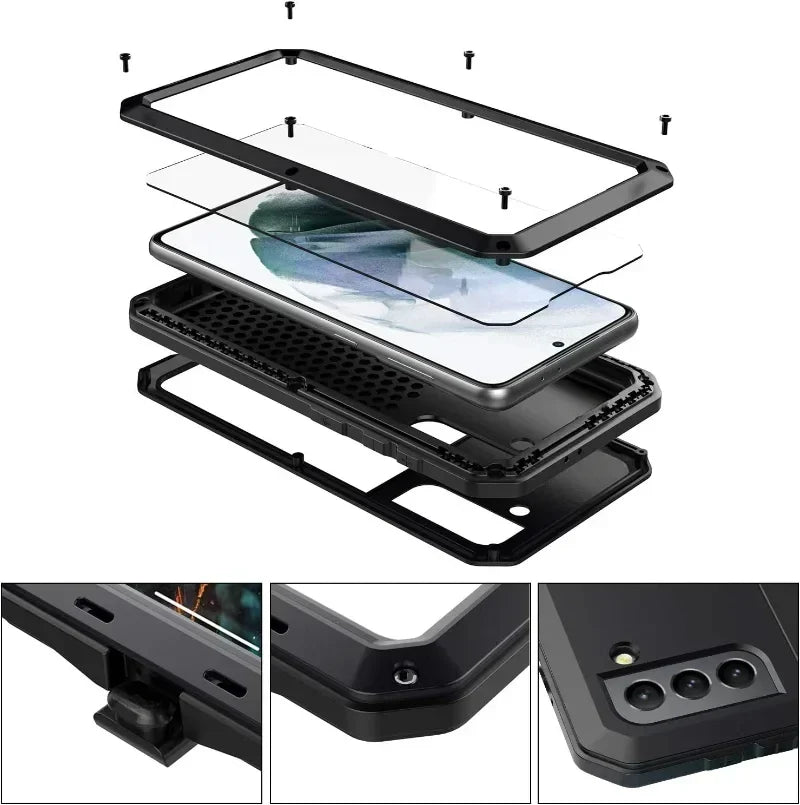 Heavy Duty Metal Doom Armor Case for Galaxy S25/S24/S23/S22/S21/S20 Ultra/S10 Plus/Note 20/10 – Shockproof Dust Protection