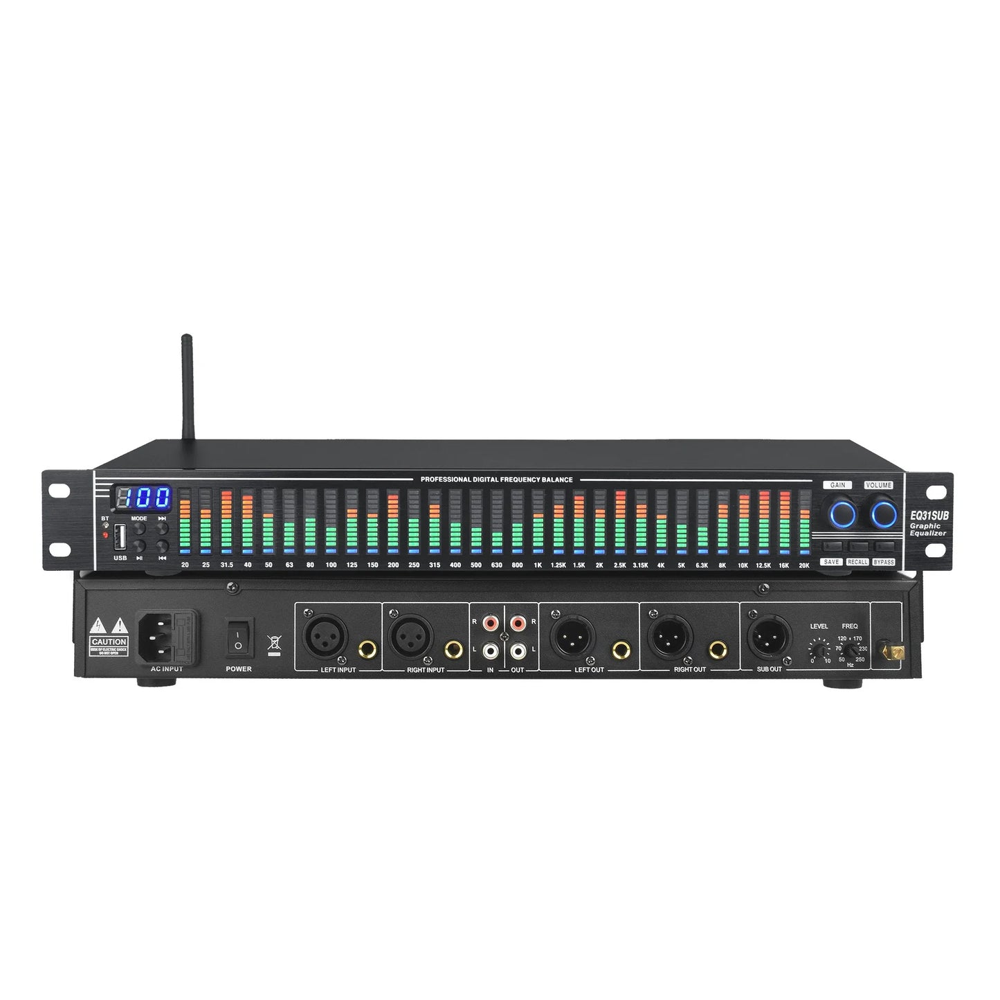 EQ31SUB Digital Equalizer - 31 Stage Tuner for Professional Stage Performance & Noise Reduction