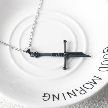 Broken Sword Necklace Set - Metal Elf Crystal Evenstar Pendant Punk Sword Jewelry Gift for Men & Women