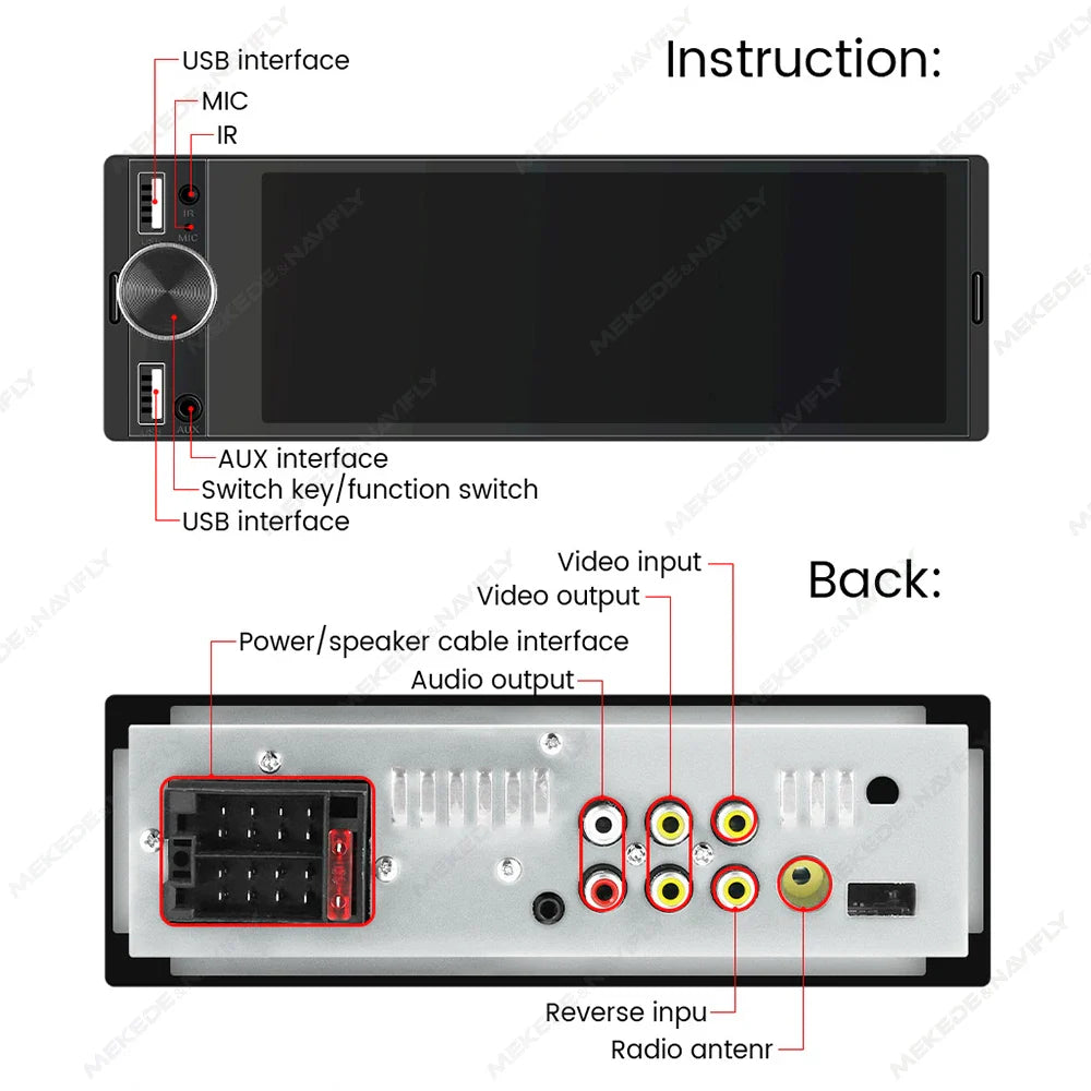 1DIN Universal 6.86" MP5 Car Radio – Wireless CarPlay Android Auto Multimedia Video Player with AUX, USB, SWC, Bluetooth & Touchscreen