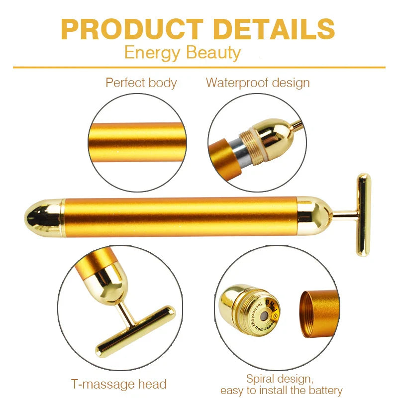 24K Gold Facial Wrinkle Lift Bar - Slimming Face Care Vibration Beauty Equipment - Facial Roller Massager with Vibration Energy