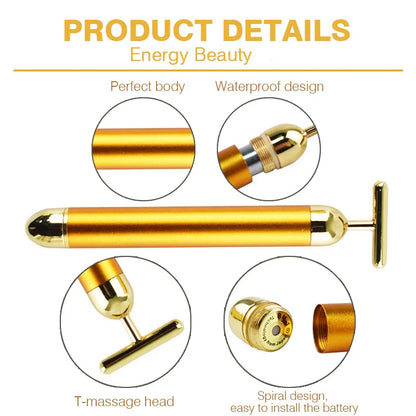 24K Gold Facial Wrinkle Lift Bar - Slimming Face Care Vibration Beauty Equipment - Facial Roller Massager with Vibration Energy