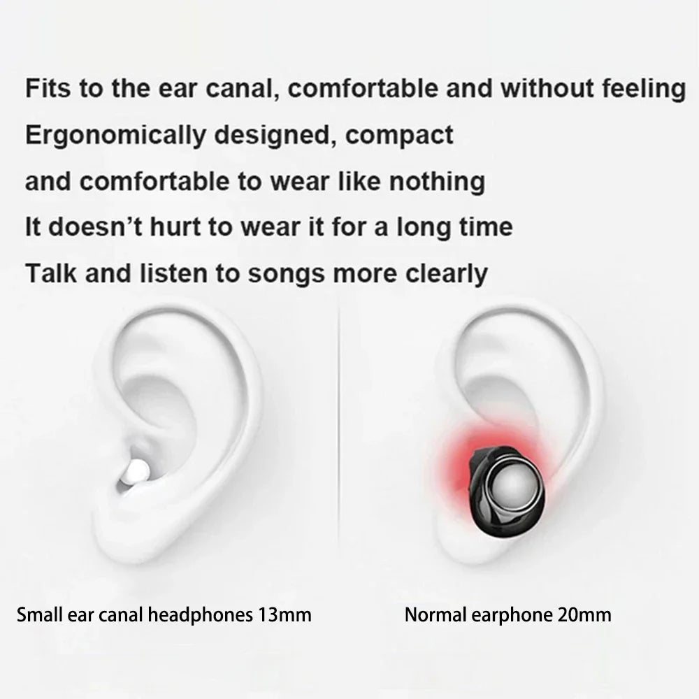 Invisible Mini Bluetooth Earphones – TWS Wireless Semi-In-Ear Headphones with Microphone & HD Call, Noise Reduction