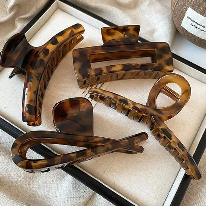 Leopard Print Acrylic Hair Grab Clip | Large Arc Cross Square Geometric Shark Clip for Women